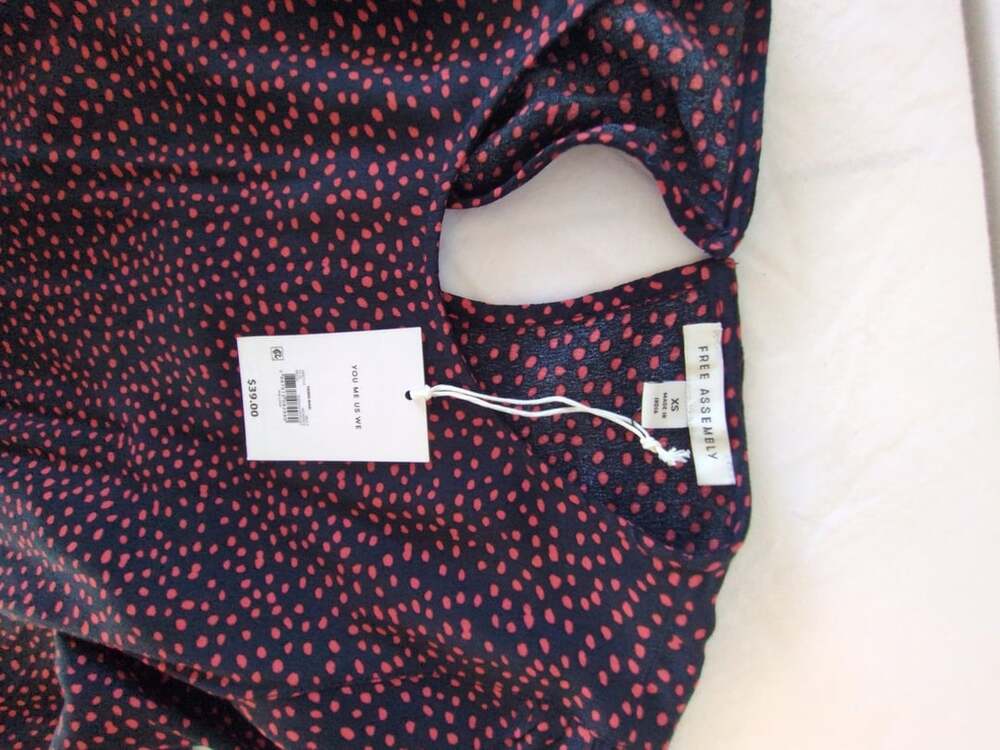 Free Assembly Tiered Maxi Dress Size XS Red Black Polka Dot Tie Sleeve - Picture 5 of 11